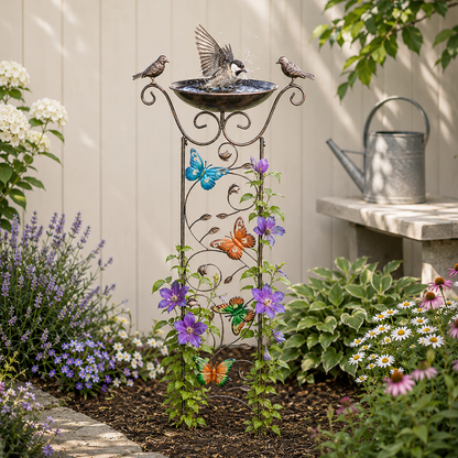 Bronze Effect Butterfly Garden Bird Bath and Bird Feeder