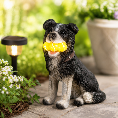 Solar Dog Garden Ornament Light Up Tennis Balls Puppy Statue