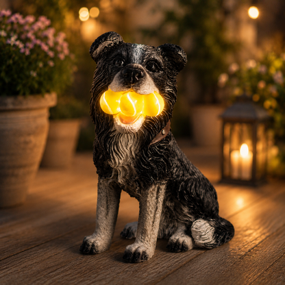 Solar Dog Garden Ornament Light Up Tennis Balls Puppy Statue