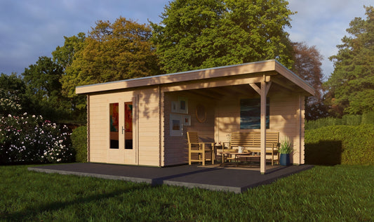 Pent 3m x 3m Log Cabin with 4.5m Canopy