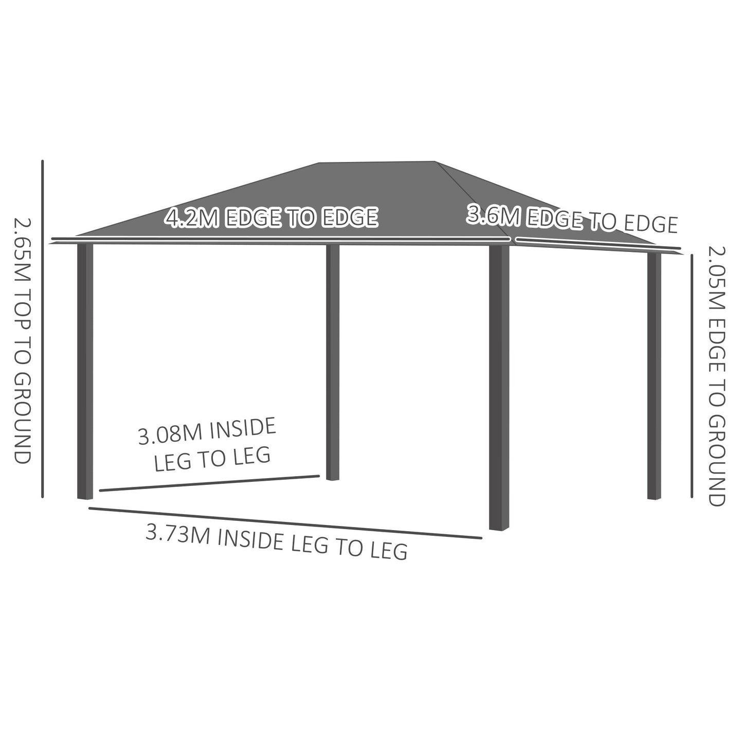 Outsunny 3.6 x 4m Hardtop Gazebo with UV Resistant Polycarbonate Roof & Aluminium Frame, Garden Pavilion with Mosquito Netting and Curtains Black