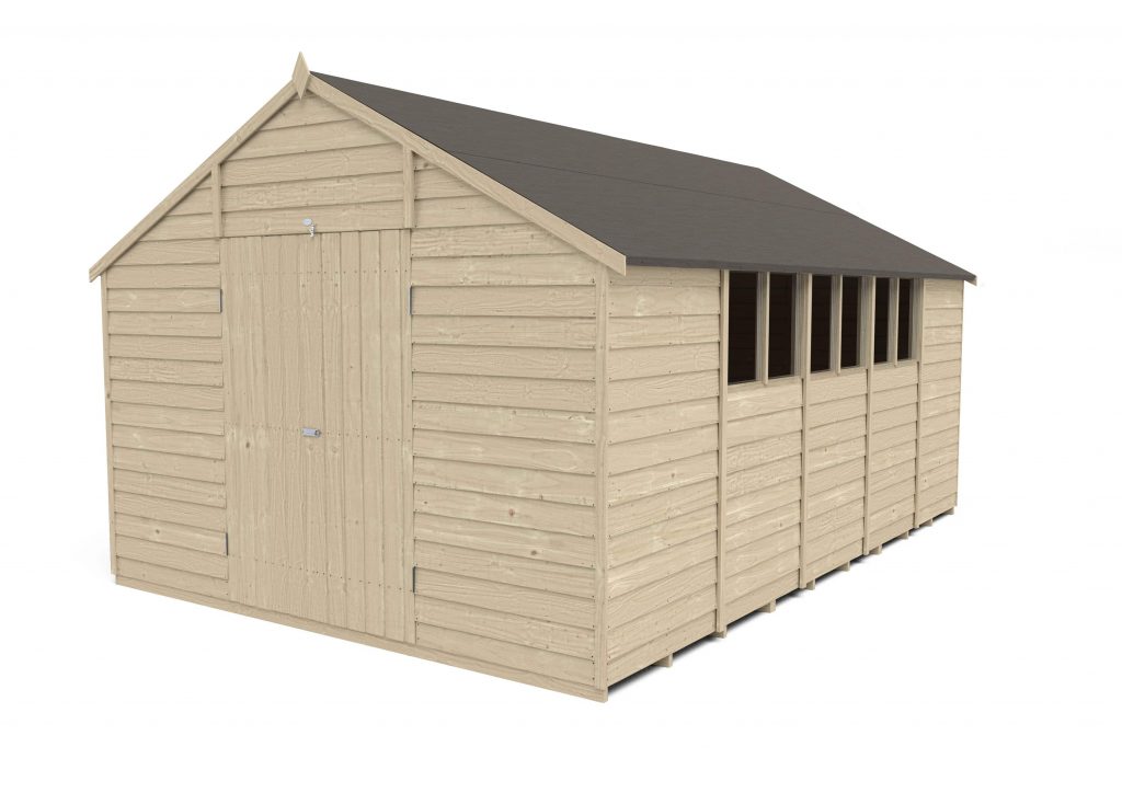 Overlap Pressure Treated 10×15 Apex Shed – Double Door