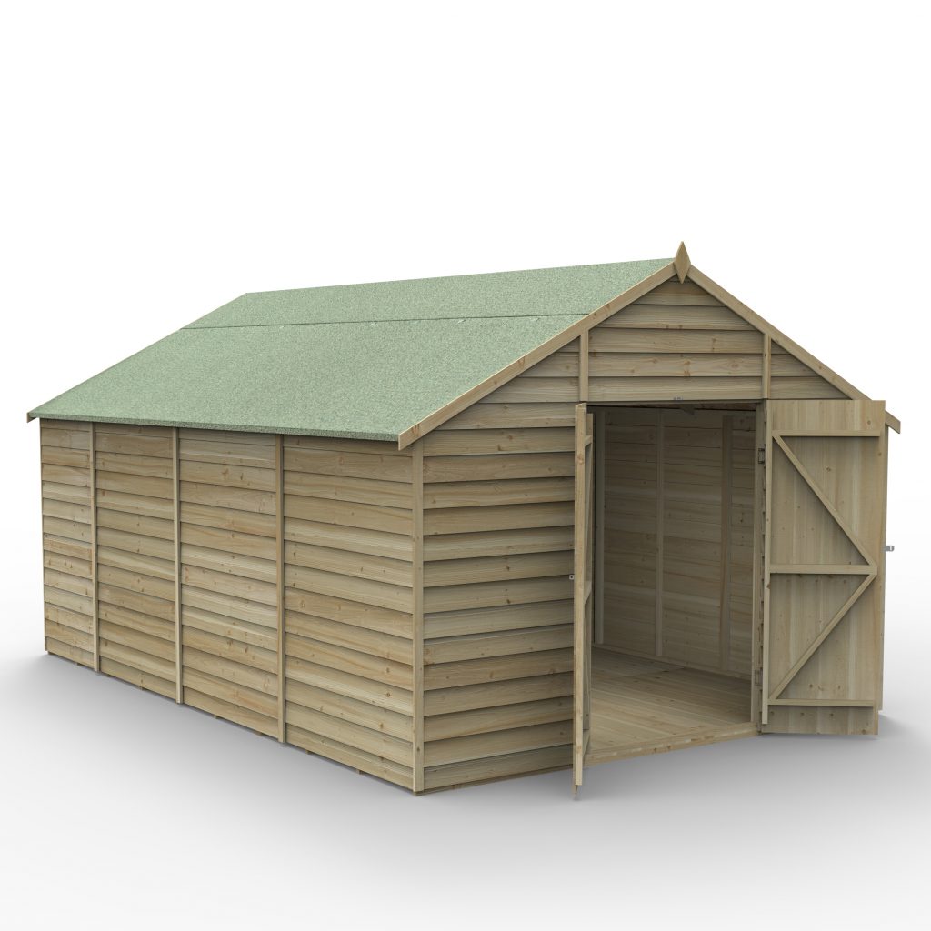 Overlap Pressure Treated 10x15 Apex Shed - No Window, Double Door