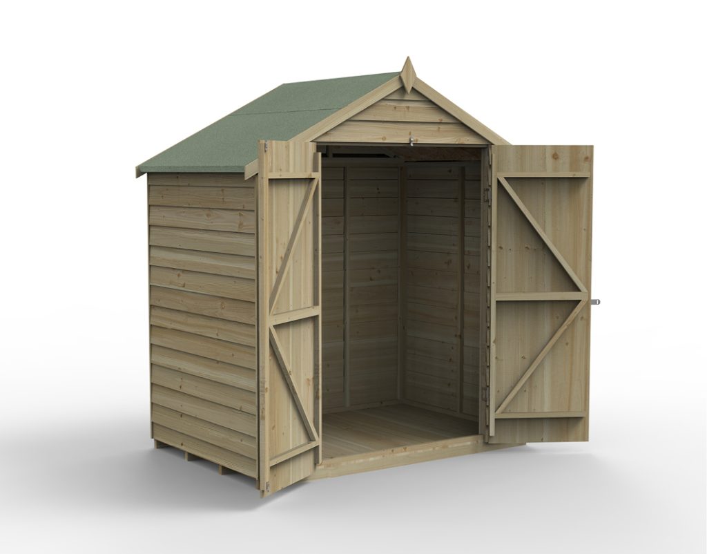 Overlap Pressure Treated 6x4 Apex Shed - No Window, Double Door