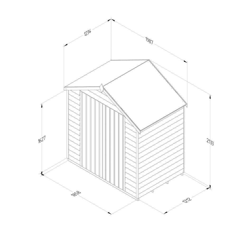 Overlap Pressure Treated 6x4 Apex Shed - No Window, Double Door