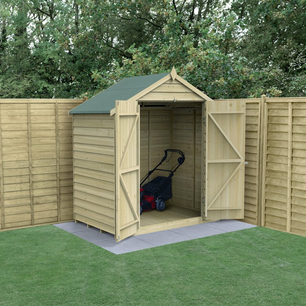 Overlap Pressure Treated 6x4 Apex Shed - No Window, Double Door