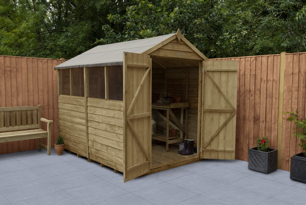 Overlap Pressure Treated 8×6 Apex Shed – Double Door, 4 Windows