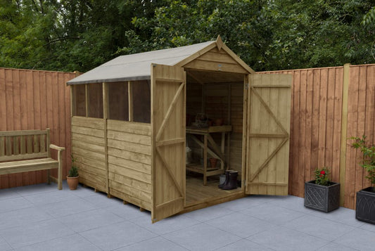 Overlap Pressure Treated 8×6 Apex Shed – Double Door, 4 Windows