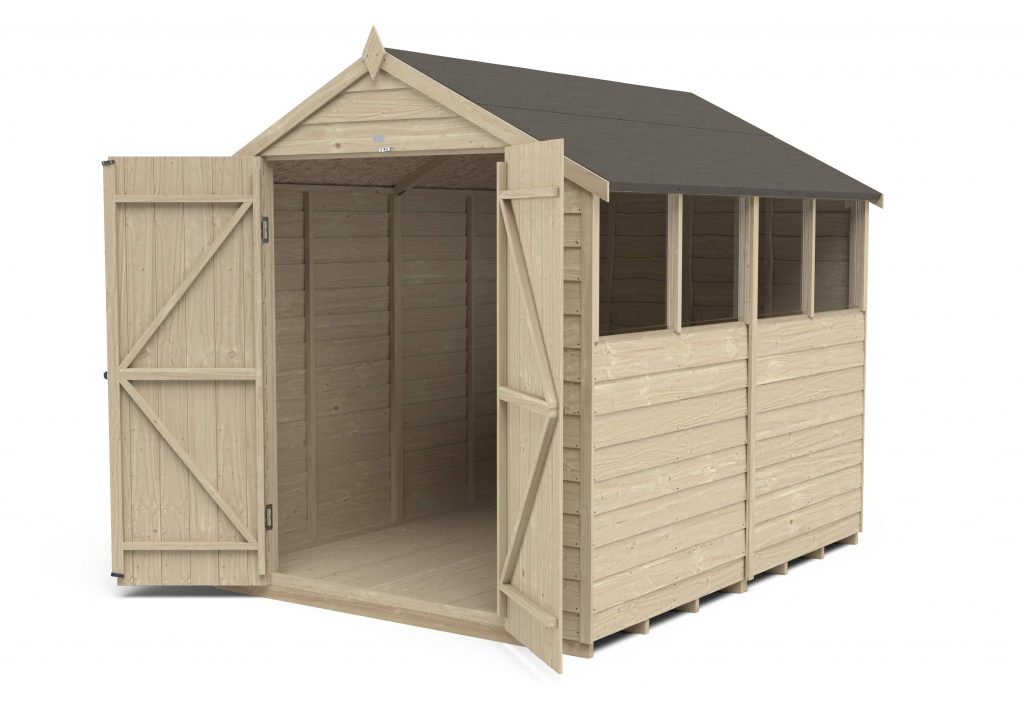 Overlap Pressure Treated 8×6 Apex Shed – Double Door, 4 Windows