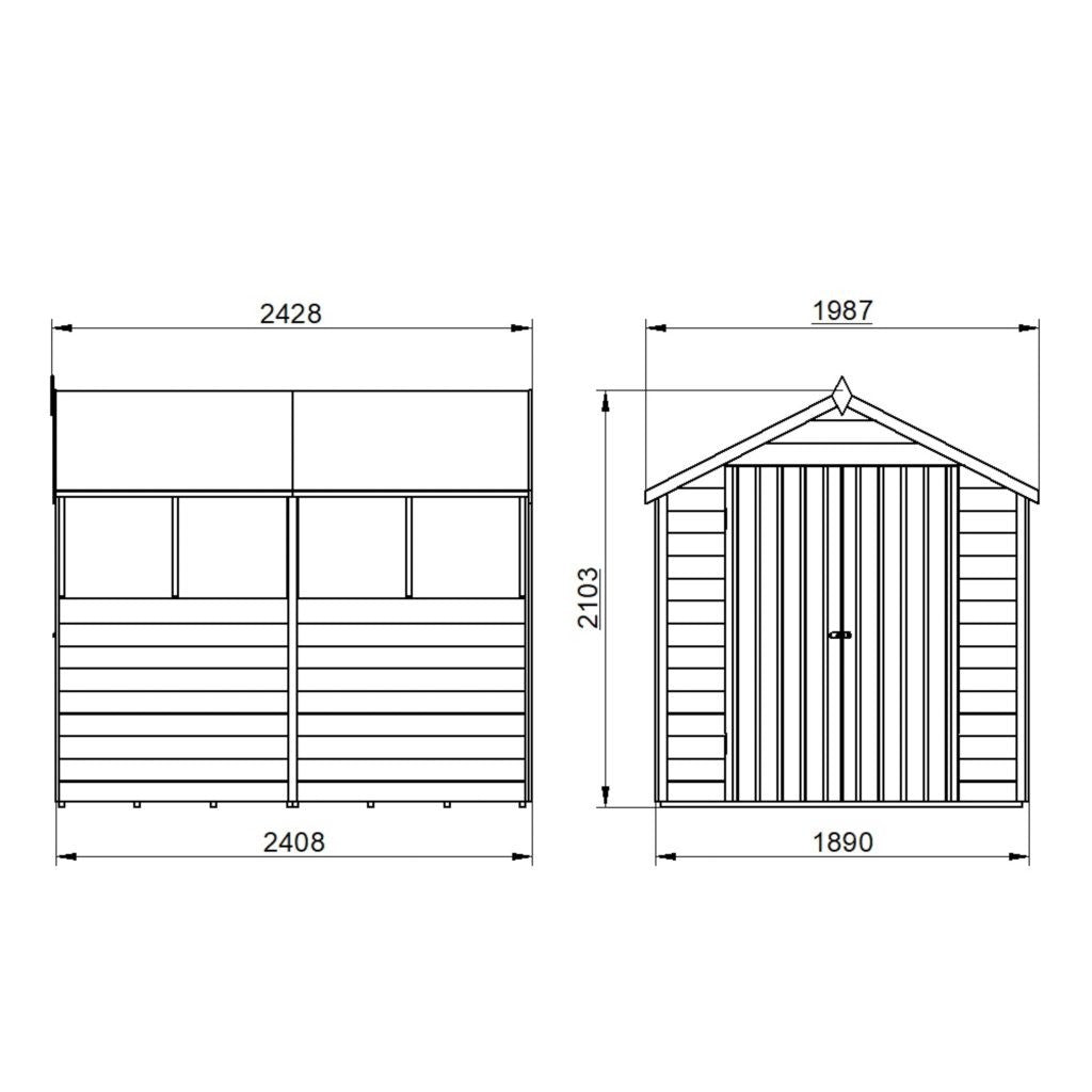 Overlap Pressure Treated 8×6 Apex Shed – Double Door, 4 Windows