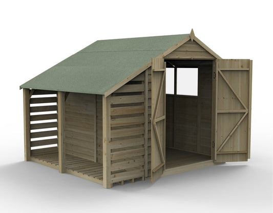 Overlap Pressure Treated 6x8 Apex Shed - Double Door with Lean To