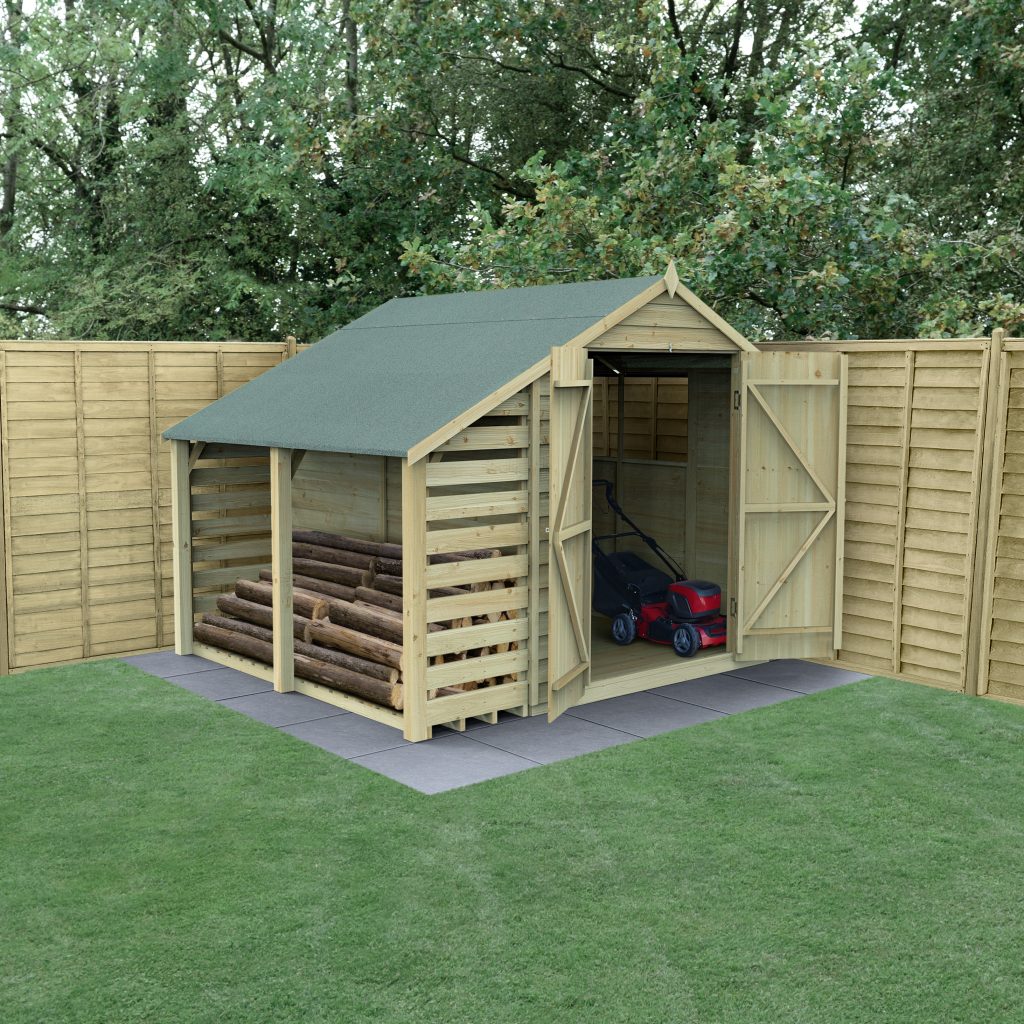 Overlap Pressure Treated 6x8 Apex Shed - Double Door with Lean To