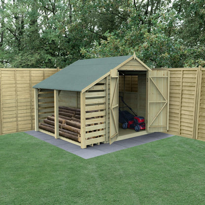 Overlap Pressure Treated 6x8 Apex Shed - Double Door with Lean To