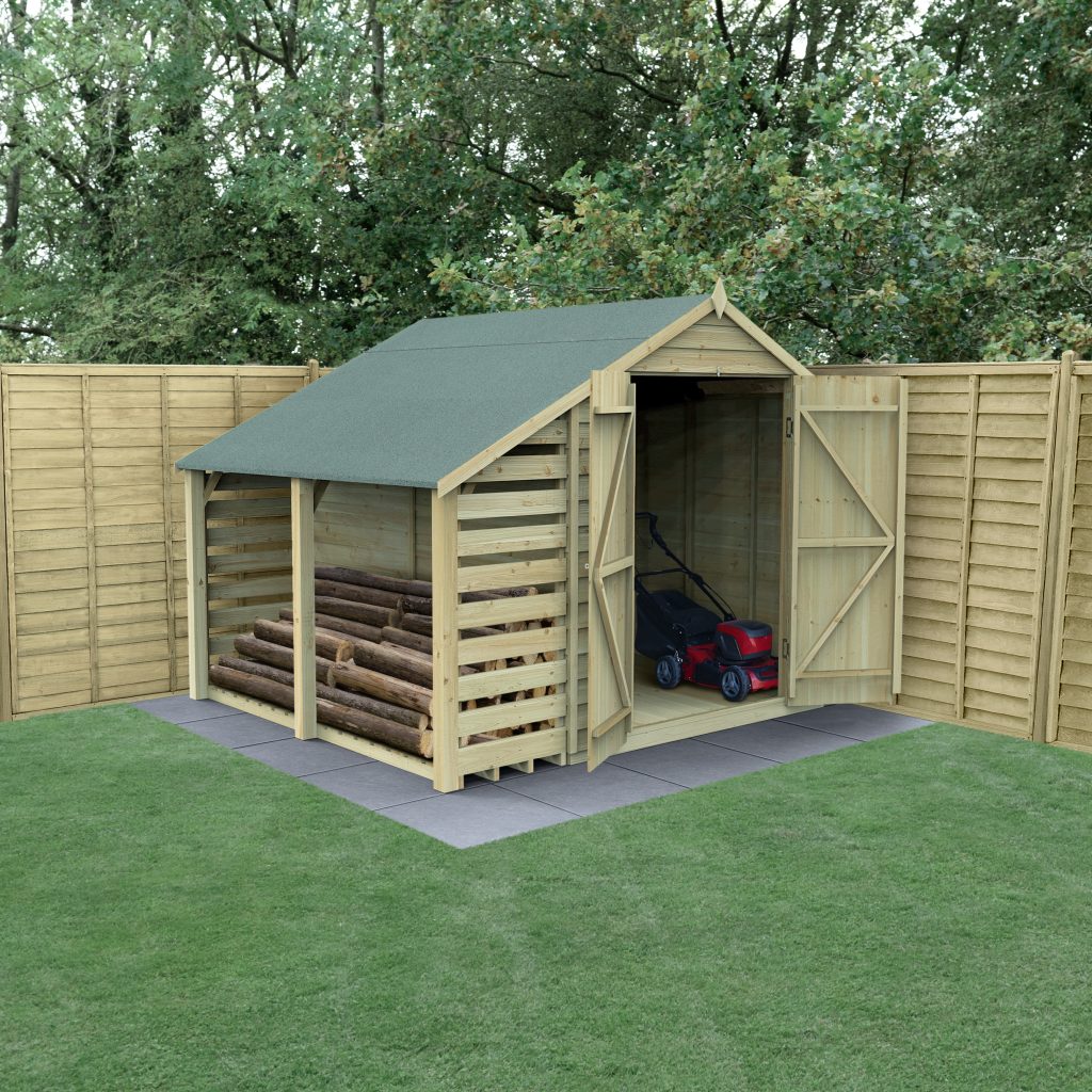 Overlap Pressure Treated 6x8 Apex Shed - Double Door No Window with Lean To