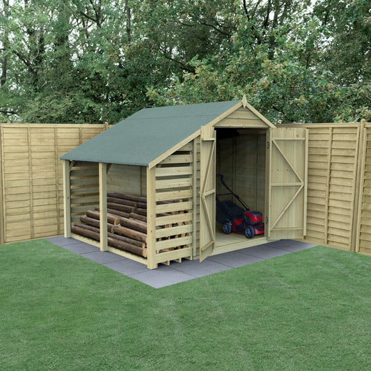 Overlap Pressure Treated 6x8 Apex Shed - Double Door No Window with Lean To