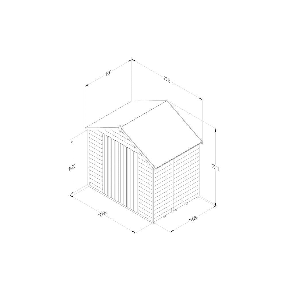 Overlap Pressure Treated 7x5 Apex Shed - No Window, Double Door
