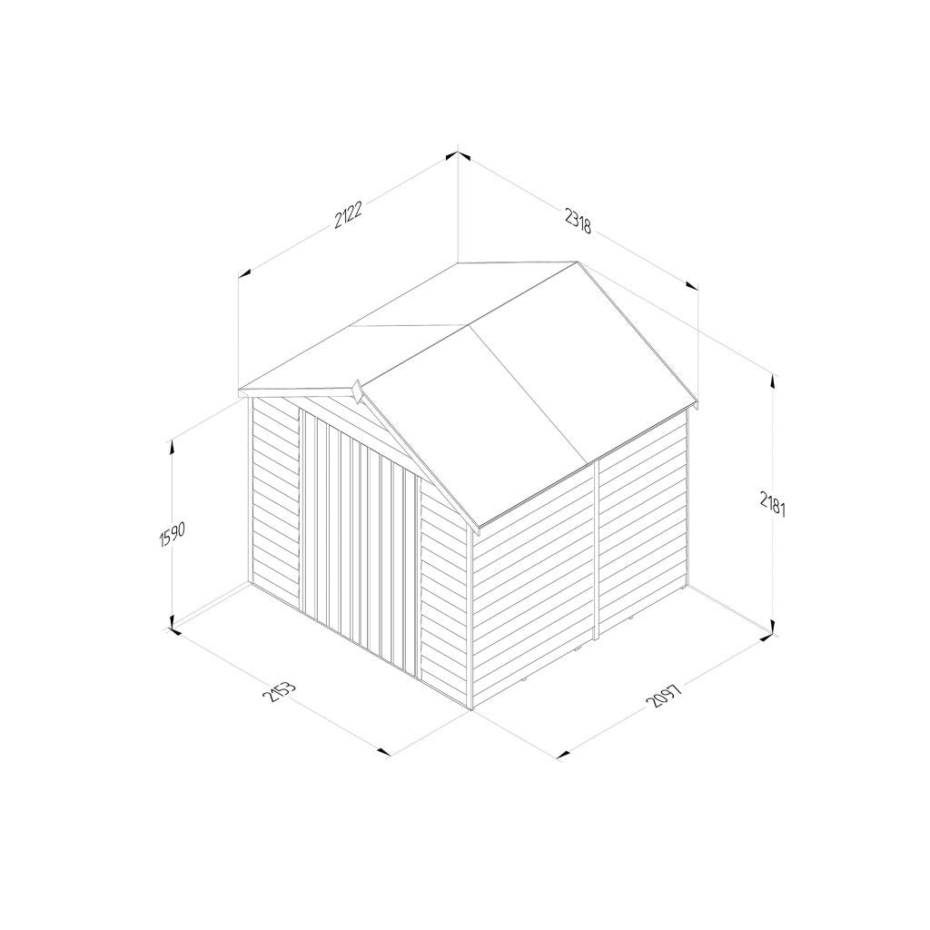 Overlap Pressure Treated 7x7 Apex Shed - No Window, Double Door