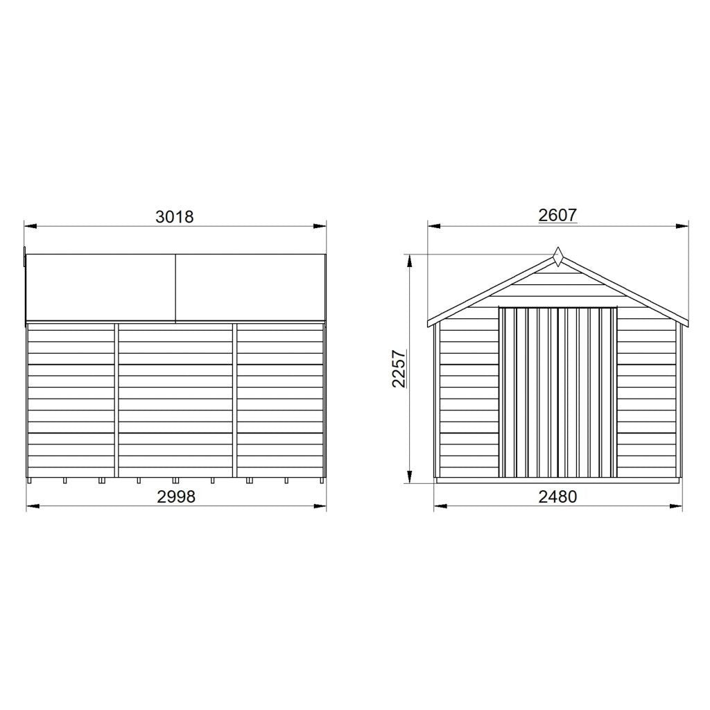 Overlap Pressure Treated 10×8 Apex Shed – Double Door, No Windows