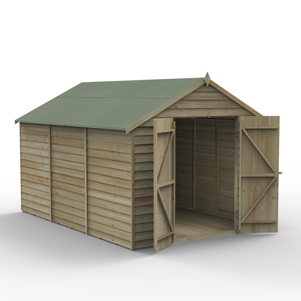 Overlap Pressure Treated 8x12 Apex Shed - No Window, Double Door