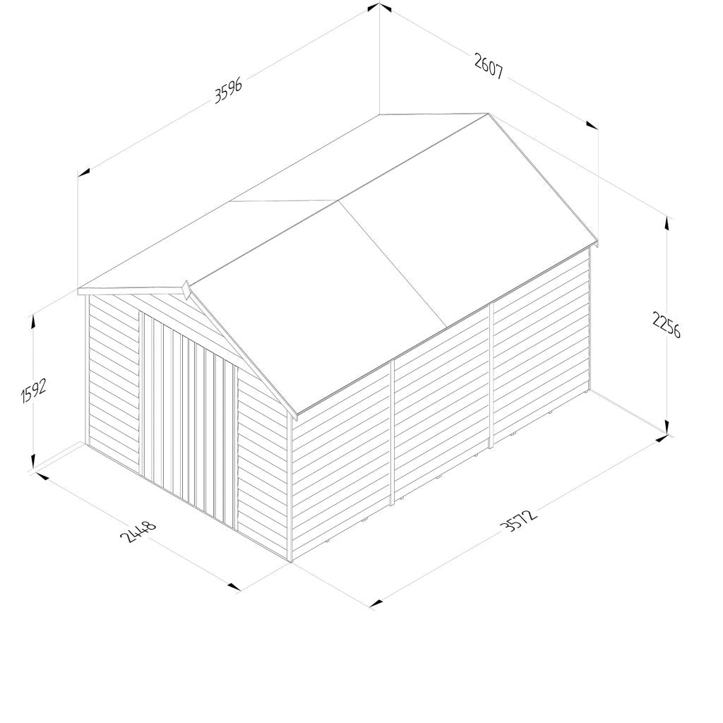 Overlap Pressure Treated 8x12 Apex Shed - No Window, Double Door