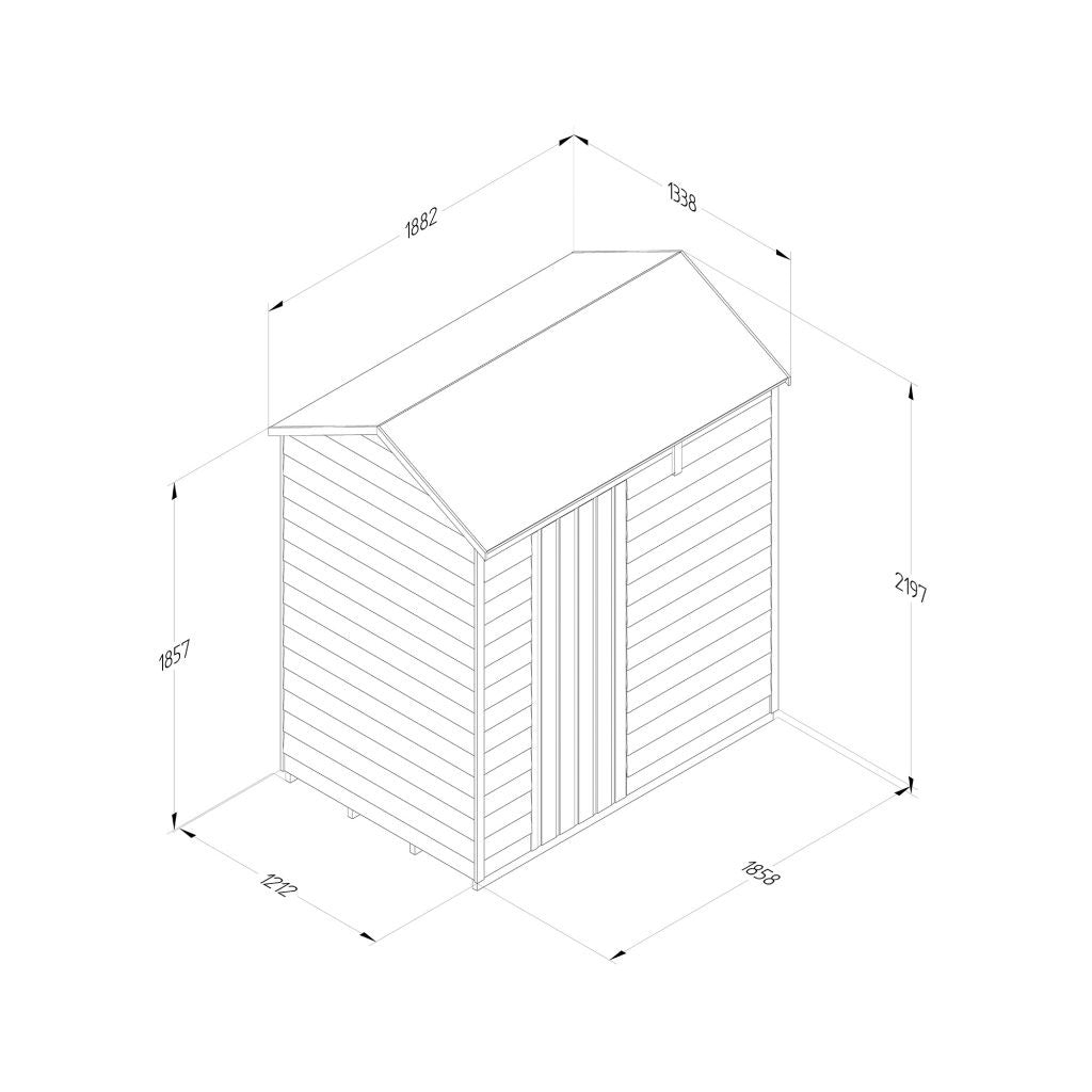 Overlap Pressure Treated 6x4 Reverse Apex Shed - No Window