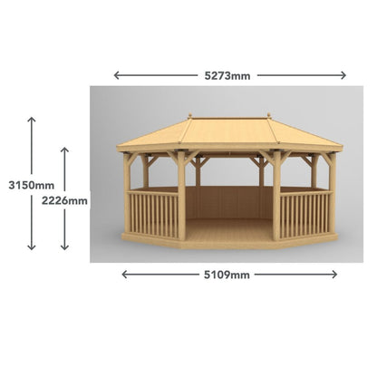 5.1m Premium Oval Wooden Gazebo with Timber Roof