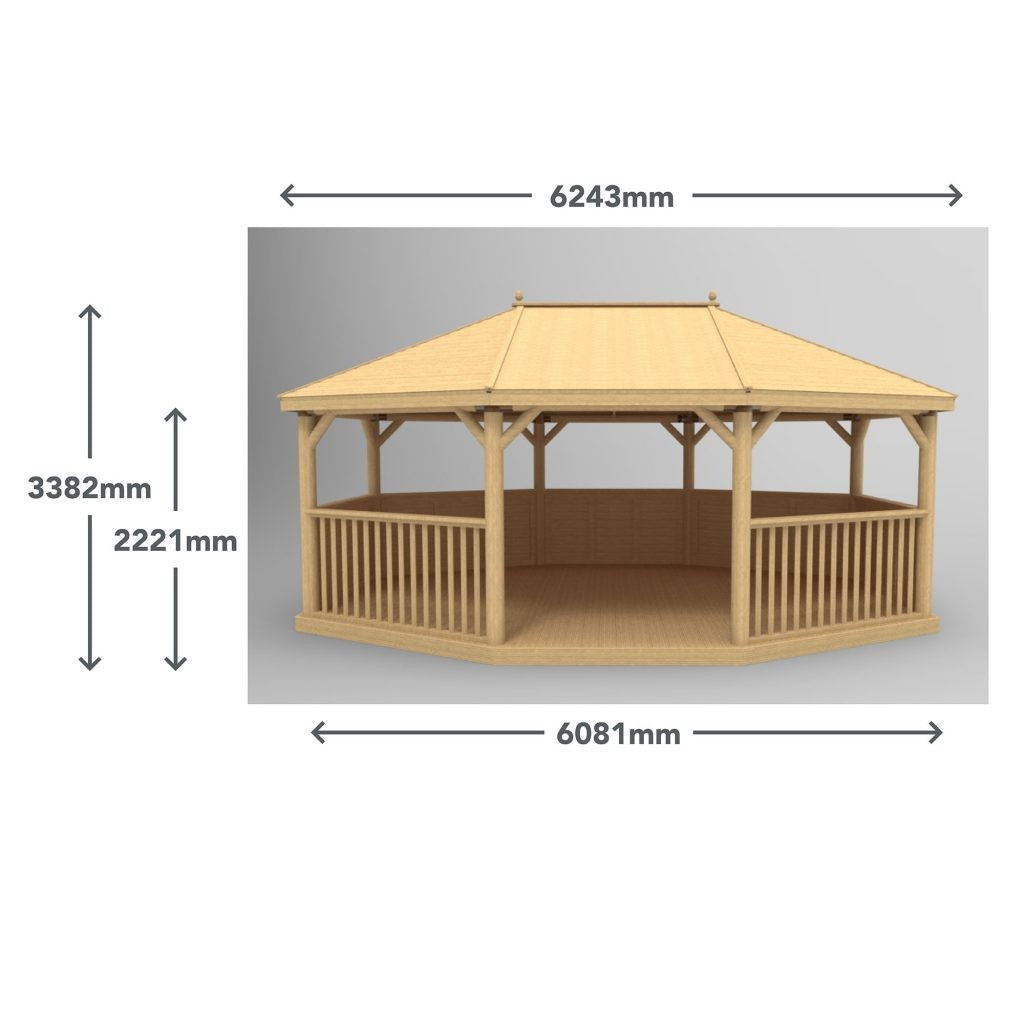 6m Premium Oval Wooden Gazebo with Cedar Roof