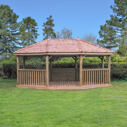 6m Premium Oval Wooden Gazebo with Cedar Roof