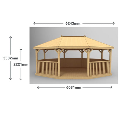 6m Premium Oval Wooden Gazebo with Timber Roof