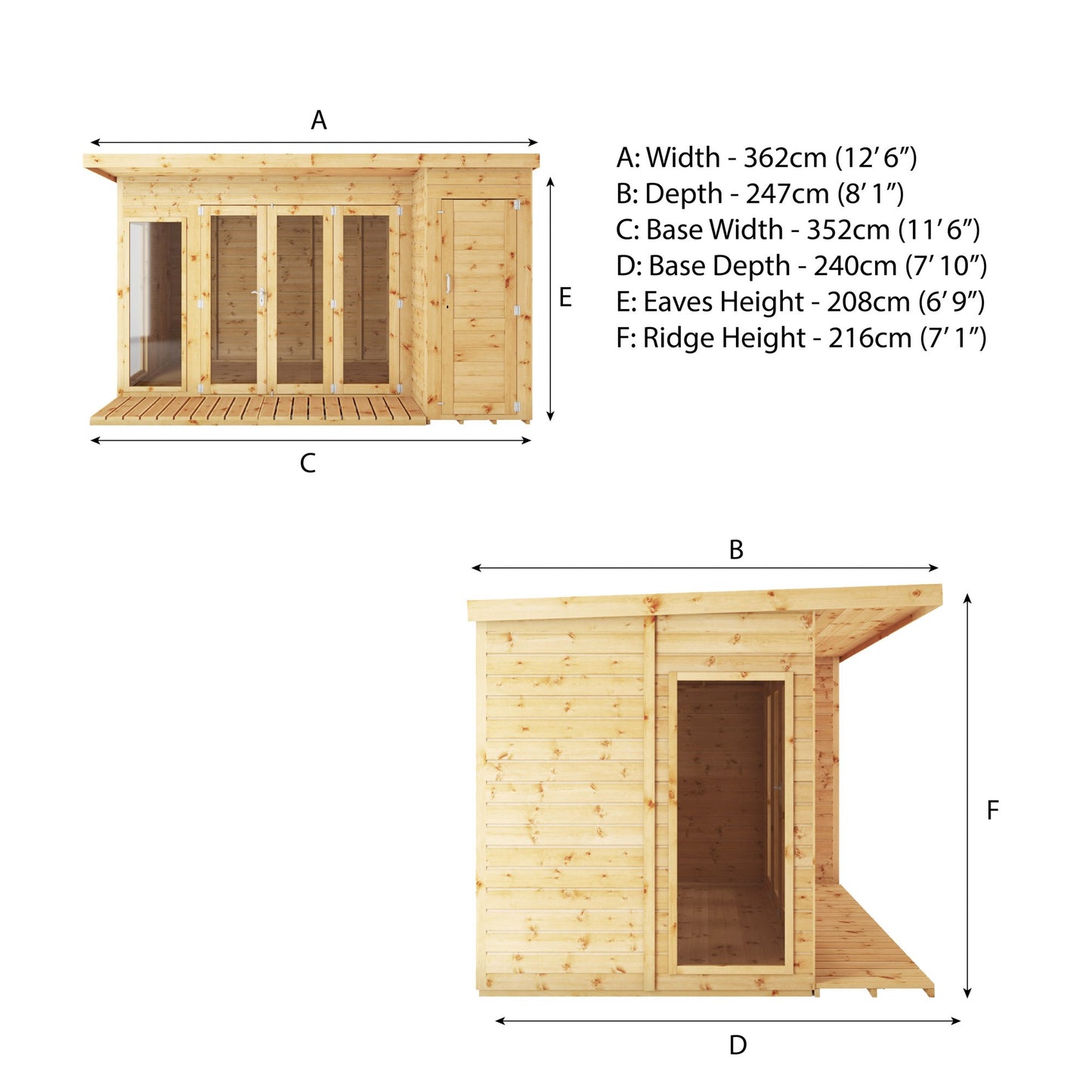 Premium Garden Room Summerhouse with Side Shed 12'x8'