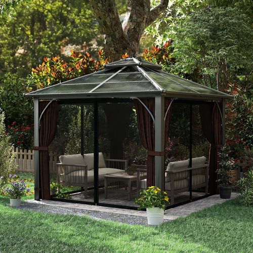 Outsunny 3x3(m) Hardtop Gazebo with Polycarbonate Roof & Sides
