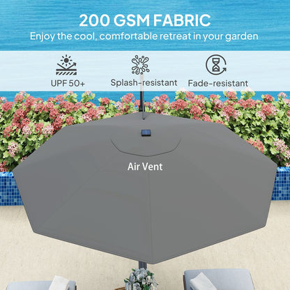 Outsunny 3(m) Garden Parasol w/ Lights, Crank Handle & Cross Base