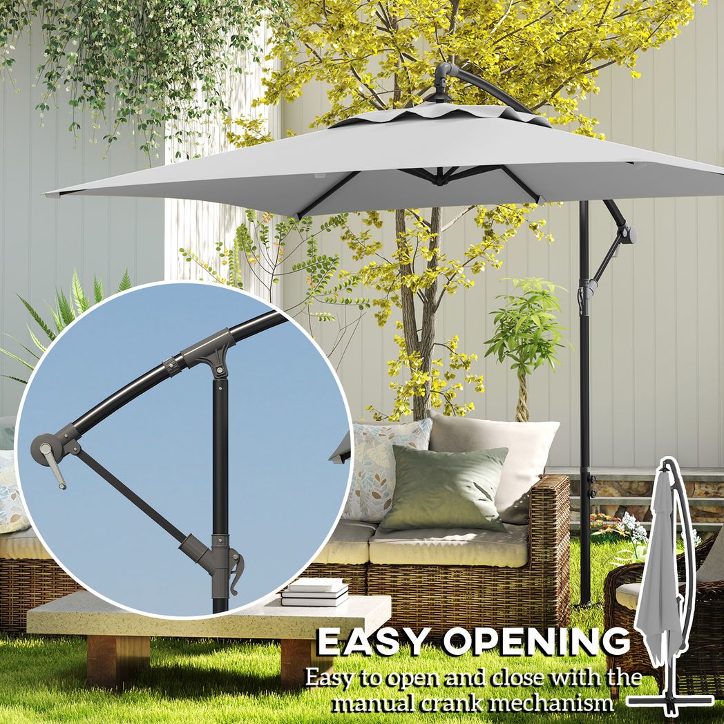 Outsunny 3 m Cantilever Parasol with Cross Base, Crank Handle