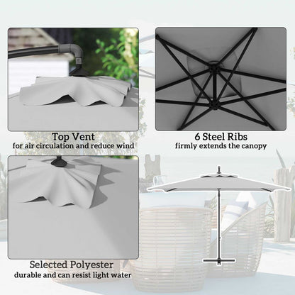 Outsunny 3 m Cantilever Parasol with Cross Base, Crank Handle