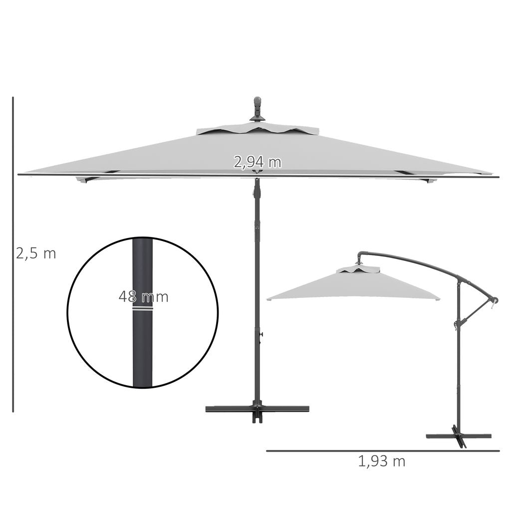 Outsunny 3 m Cantilever Parasol with Cross Base, Crank Handle