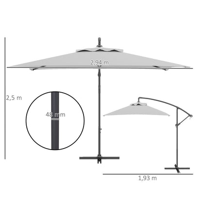 Outsunny 3 m Cantilever Parasol with Cross Base, Crank Handle