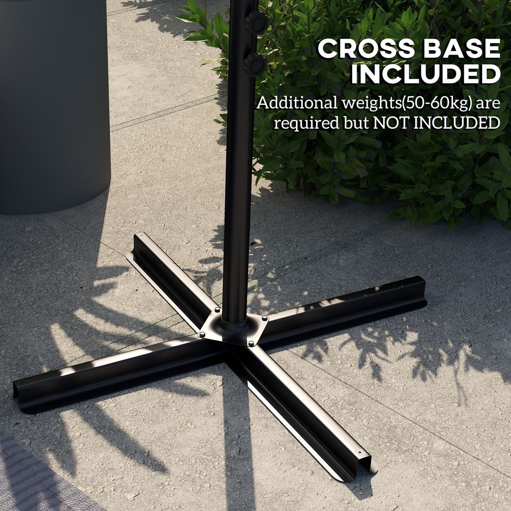 Outsunny 3 m Cantilever Parasol with Cross Base, Crank Handle