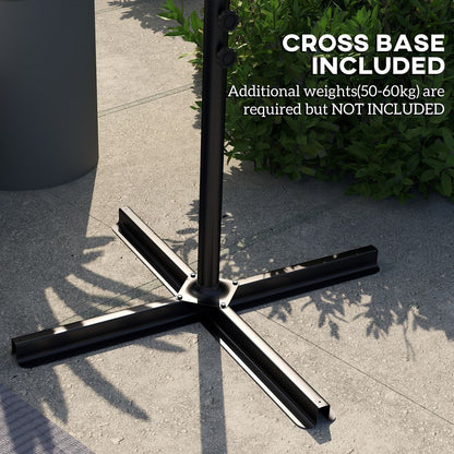 Outsunny 3 m Cantilever Parasol with Cross Base, Crank Handle
