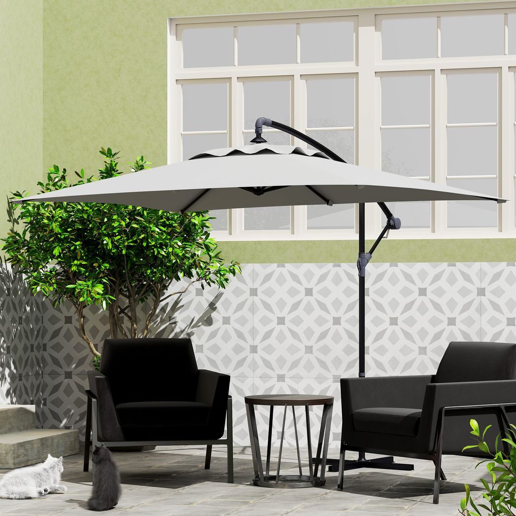 Outsunny 3 m Cantilever Parasol with Cross Base, Crank Handle
