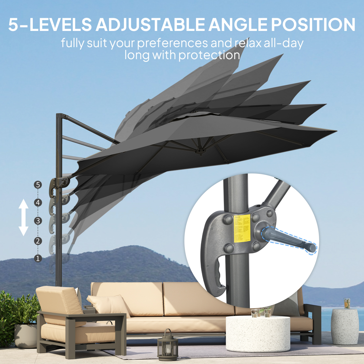 Outsunny 3 x 3(m) Cantilever Parasol Garden Umbrella with Cross Base