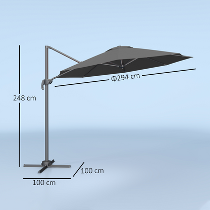 Outsunny 3 x 3(m) Cantilever Parasol Garden Umbrella with Cross Base