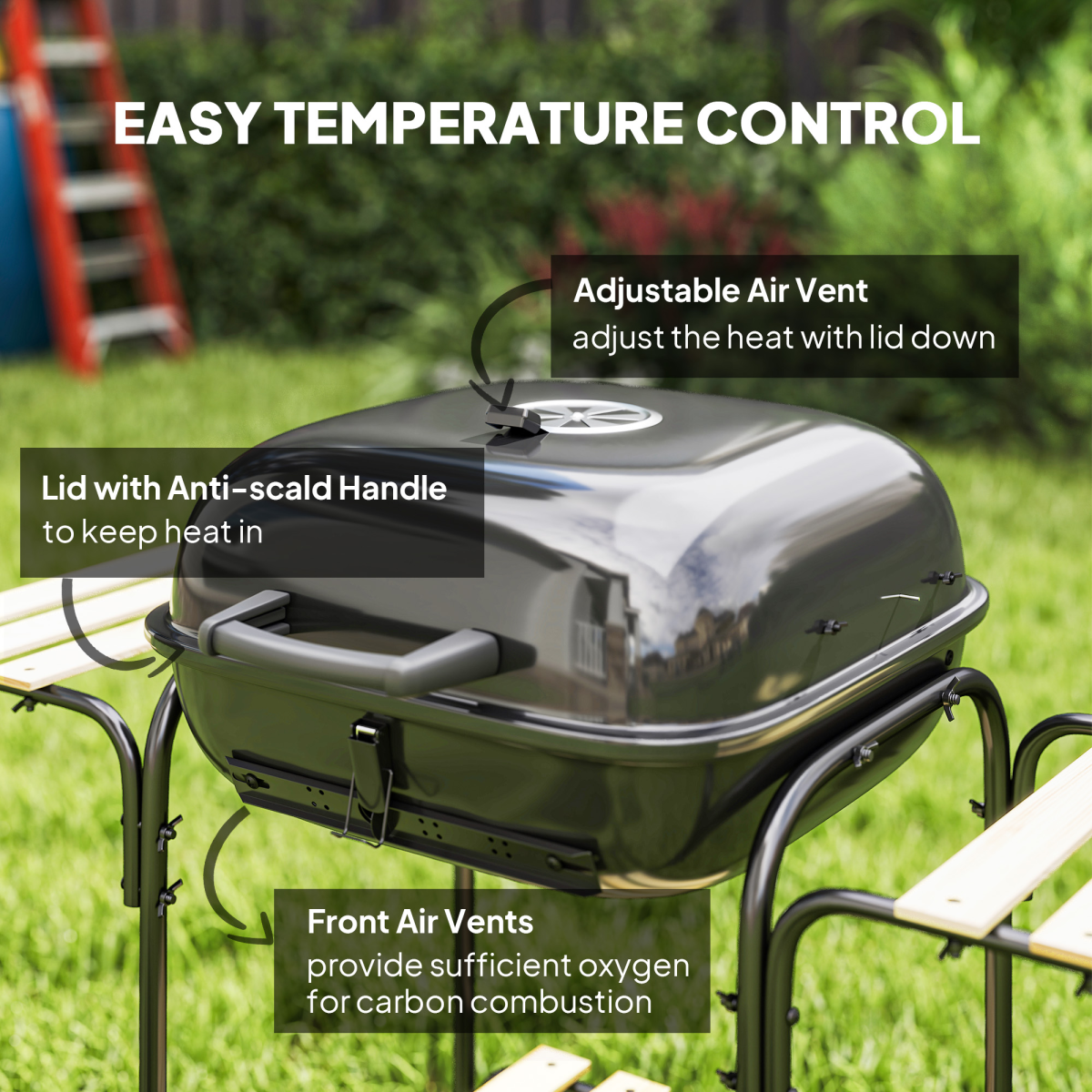 Outsunny Charcoal Barbecue Grill Portable BBQ with Lockable Lid, Vent