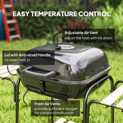 Outsunny Charcoal Barbecue Grill Portable BBQ with Lockable Lid, Vent
