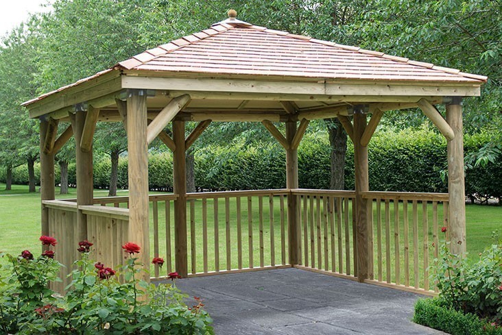 3.5m Premium Square Wooden Gazebo with Cedar Roof