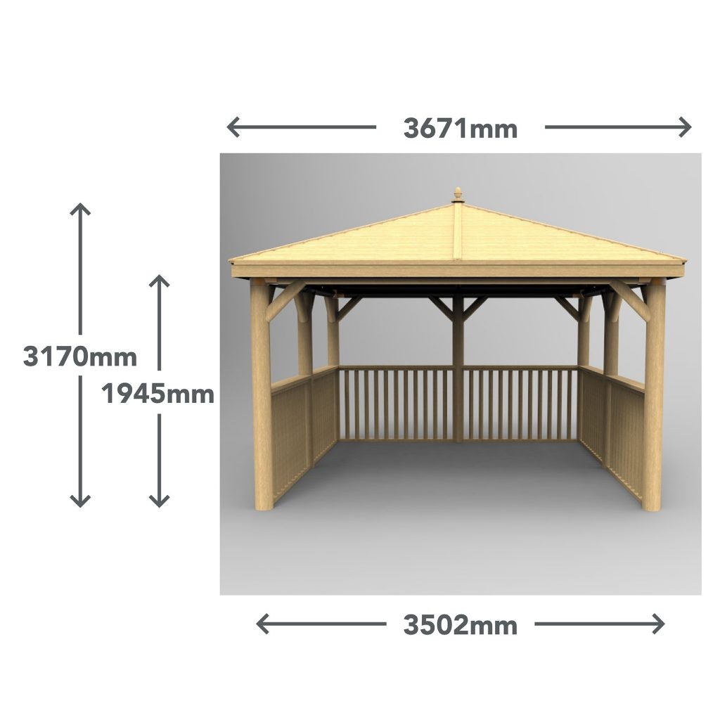 3.5m Premium Square Wooden Gazebo with Timber Roof