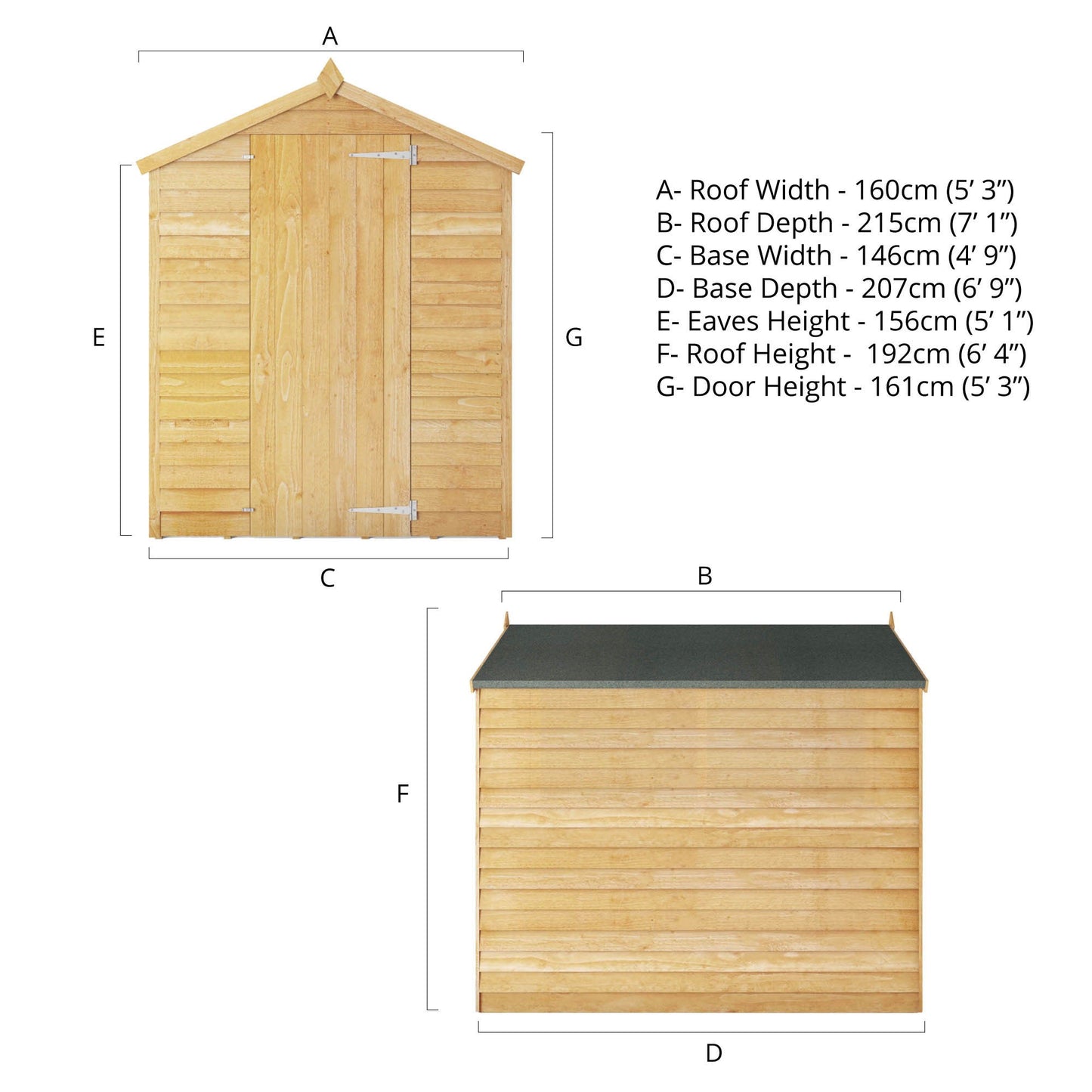 Overlap Apex Shed - Windowless 7'x5'