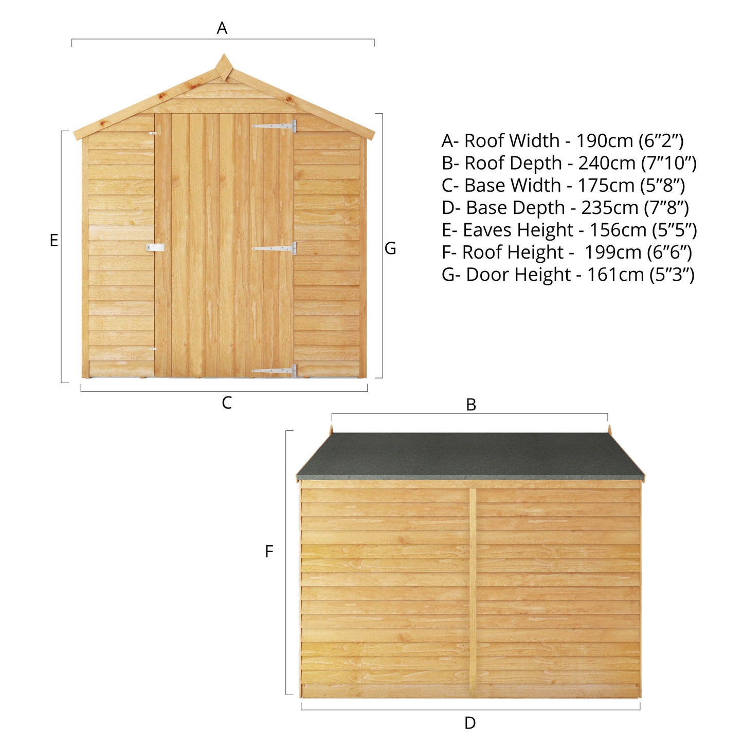 Overlap Apex Shed - Single Door Windowless 8'x6'