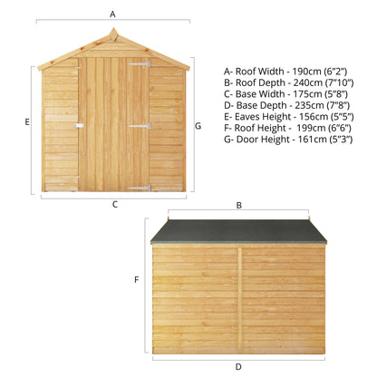 Overlap Apex Shed - Single Door Windowless 8'x6'