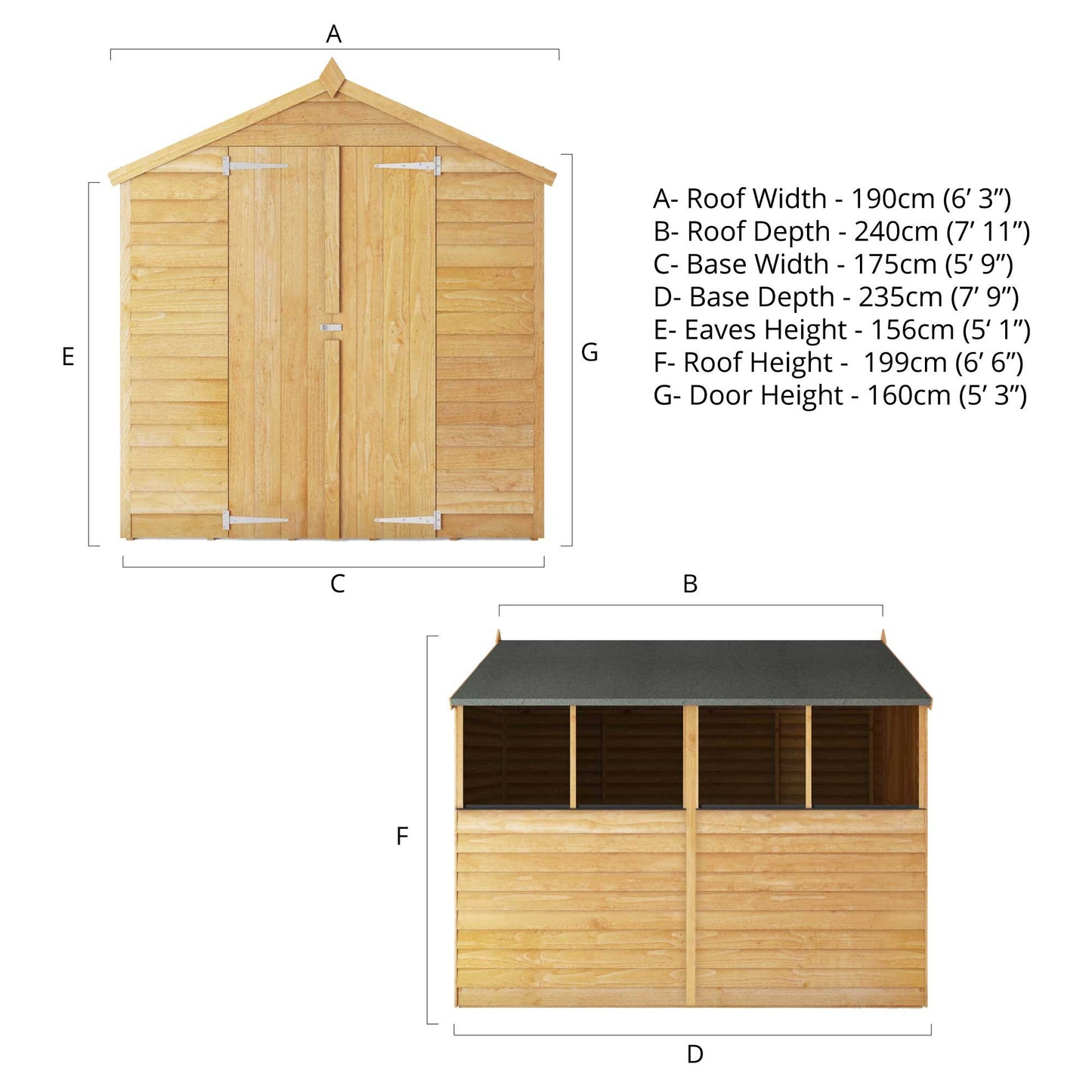 Overlap Apex Shed - Double Door 8'x6'