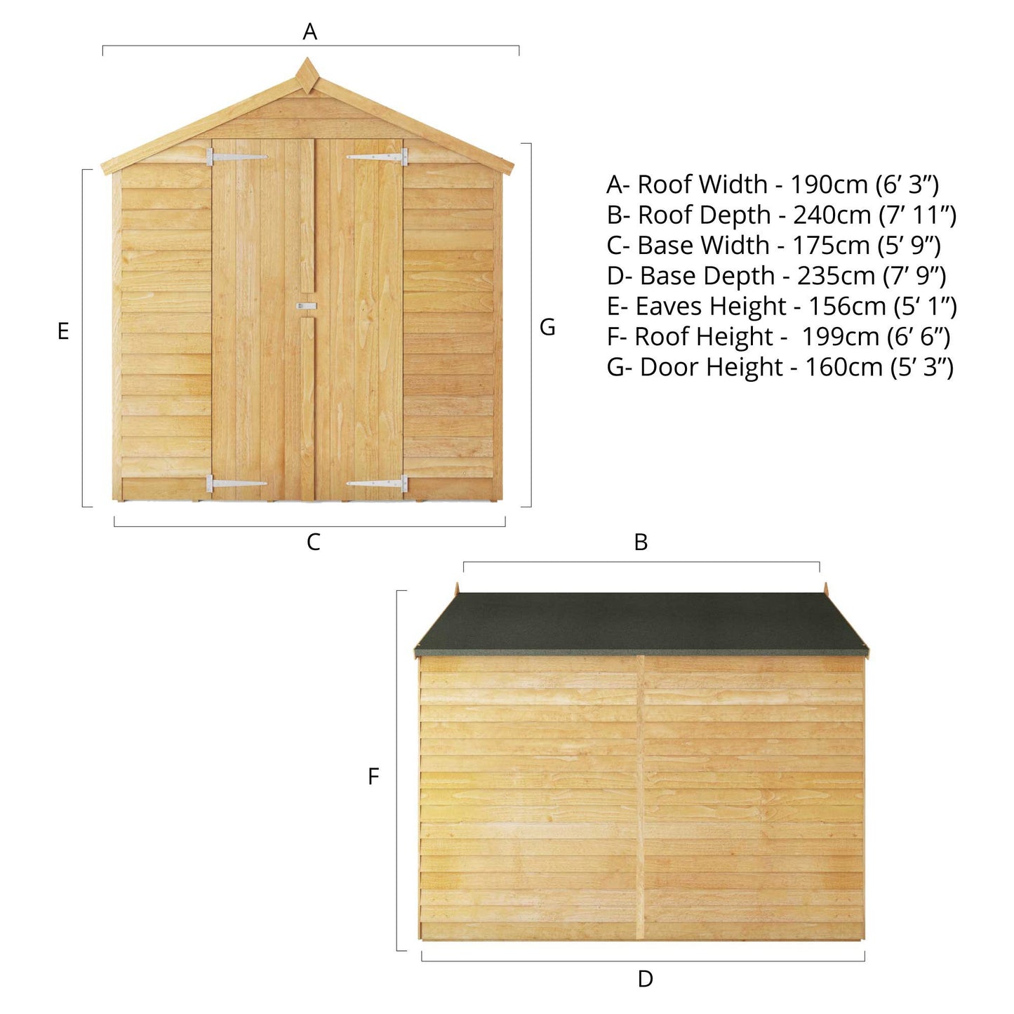 Overlap Apex Shed - Double Door Windowless 8'x6'
